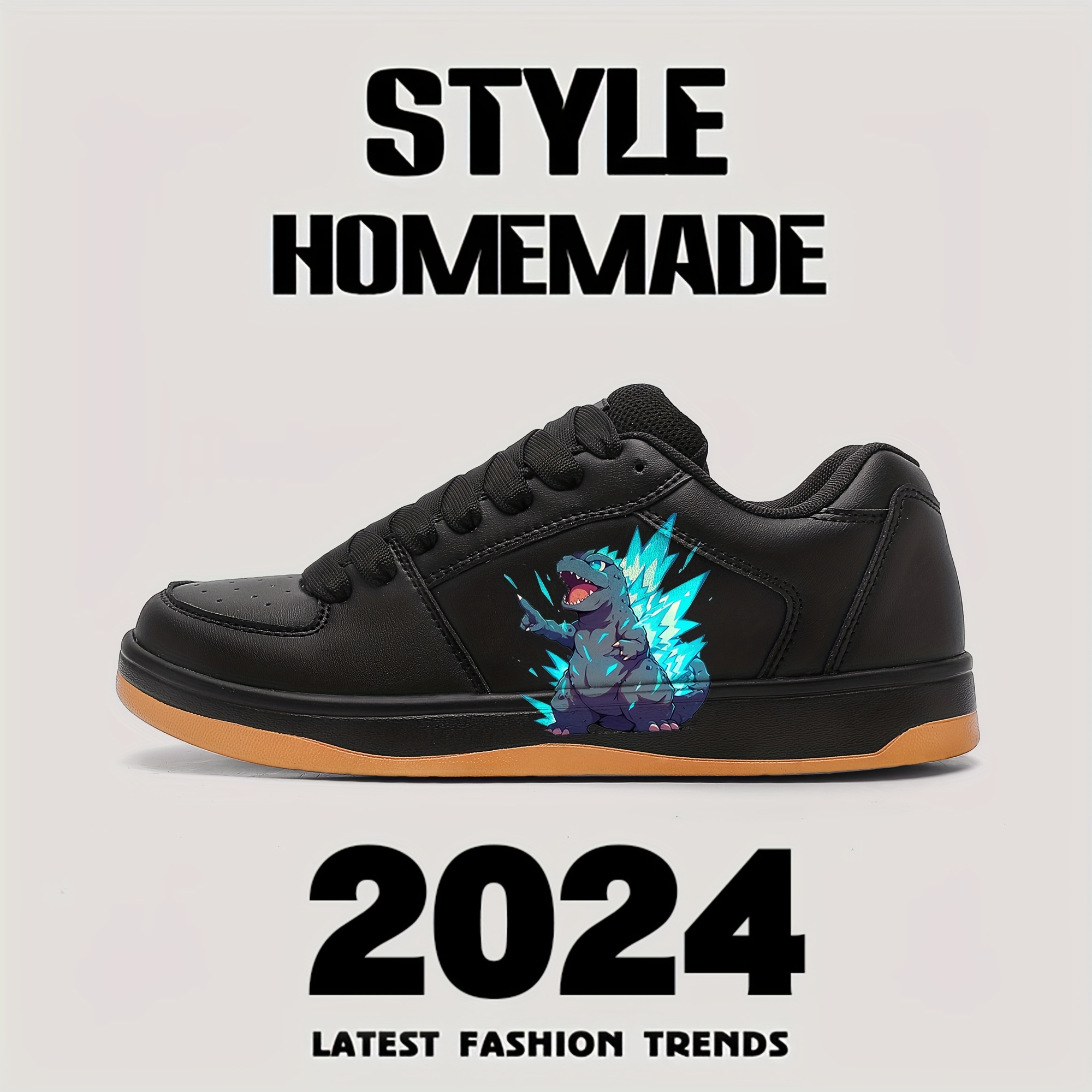 dinosaur cartoon pattern fashion sneakers for boys lace up comfy round toe sneakers sneakers for boys details 0