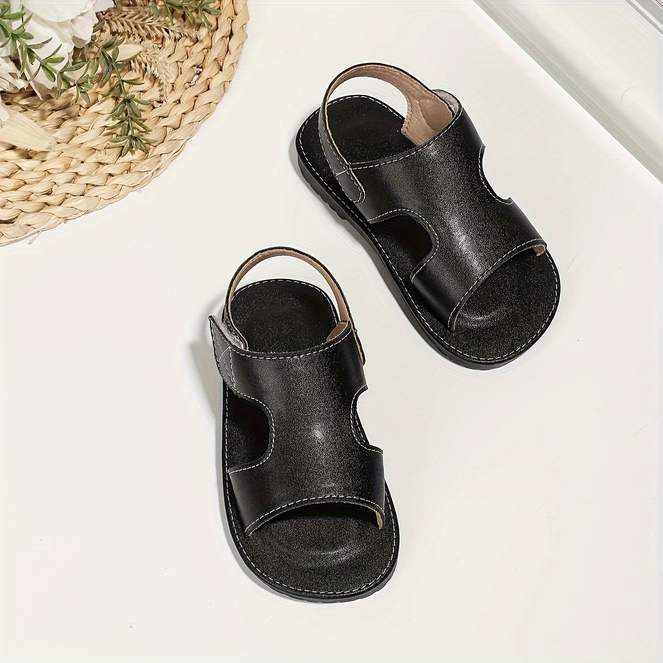 trendy solid color open toe sandals for boys breathable lightweight sandals for indoor outdoor beach summer details 0