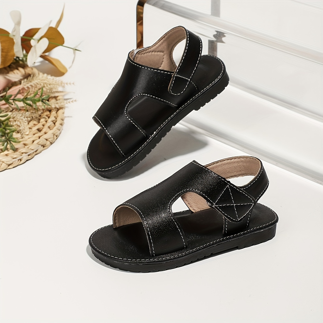 trendy solid color open toe sandals for boys breathable lightweight sandals for indoor outdoor beach summer details 1