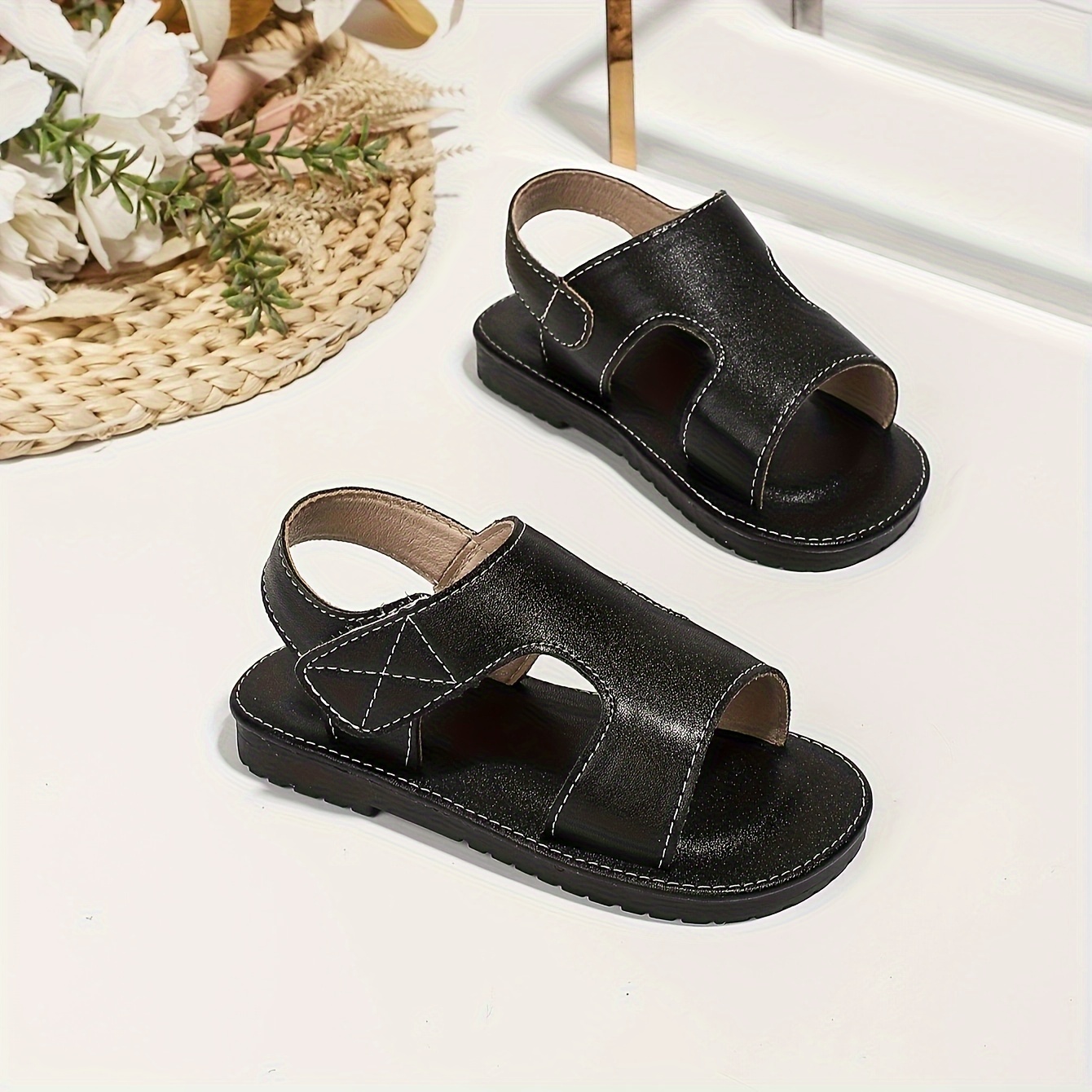 trendy solid color open toe sandals for boys breathable lightweight sandals for indoor outdoor beach summer details 5
